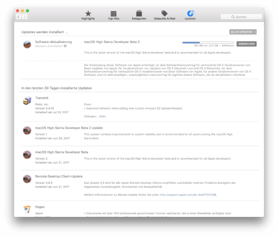 macOS High Sierra Beta 3 Installation App Store