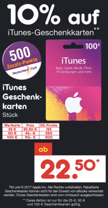 iTunes karten mit Rabatt Netto Markendiscount