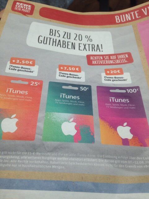 REWE iTunes Karten Extra-Guthaben