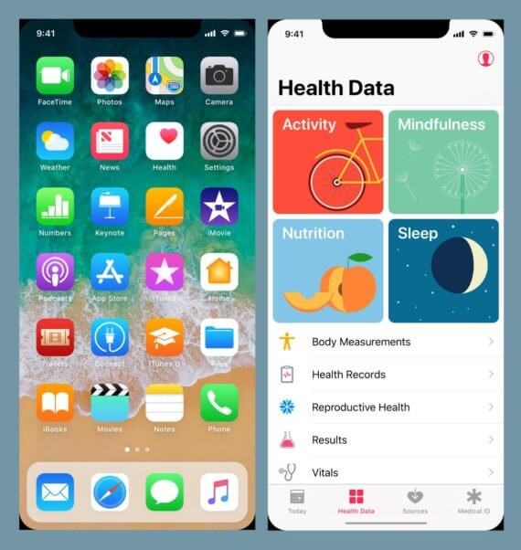 Homescreen und Health-App auf dem iPhone 8