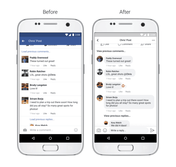 Facebook App neues Kommentar-Design