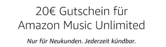 Amazon Music Unlimited 20€ Gutschein aktionsbanner