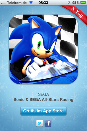 12 Tage App - Sonic und SEGA All-Stars Racing