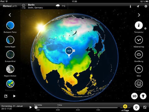 Meteoearth - aktuelle Wetter mit 3D-Ansicht