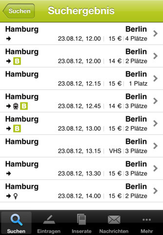Suche nach möglichen Mitfahrgelegenheiten in der Umgebung