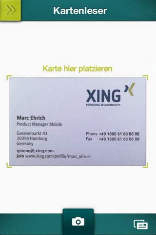 Visitenkarten abscannen und Kontakt auf XING hinzufügen