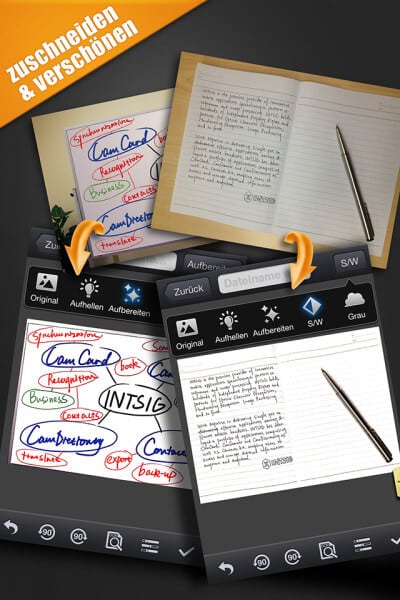 Abfotografieren und anschließend in der App zuschneiden und verbessern