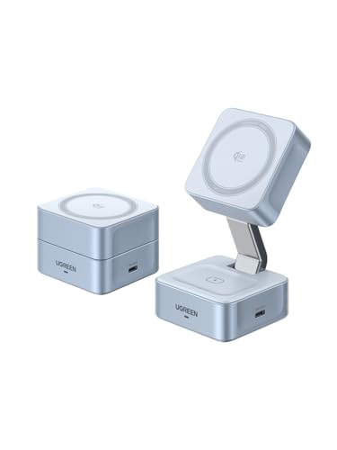 UGREEN MagFlow 2-in-1 MagSafe Ladegerät 25W, Qi2 zertifizierte kabellose Ladestation, 70° neigbar und reisefreundlich, für iPhone 16-17-Serie, AirPods und Pixel 10 Pro XL, mit 1m Kabel