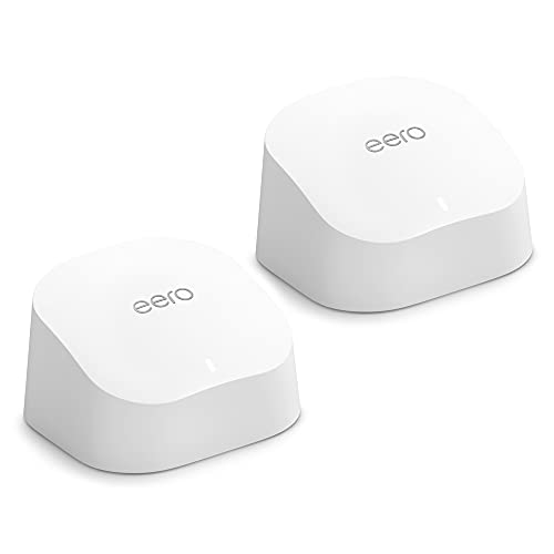 Amazon eero 6 Mesh-Wi-Fi-6-Router-System | Integrierter Zigbee Smart-Home-Hub | Doppelpack | 1 Router und 1 Signalverstärker | Abdeckung bis zu 280 m²