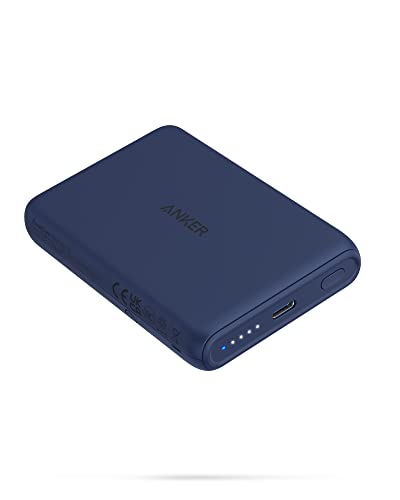 Anker 521 Magnetic Battery (PowerCore Magnetic 5K) Wireless Kabellose Powerbank mit 5,000mAh und USB-C Ladekabel, Kompatibel mit iPhone 13 Serie/iPhone 12 Serie(Blau)