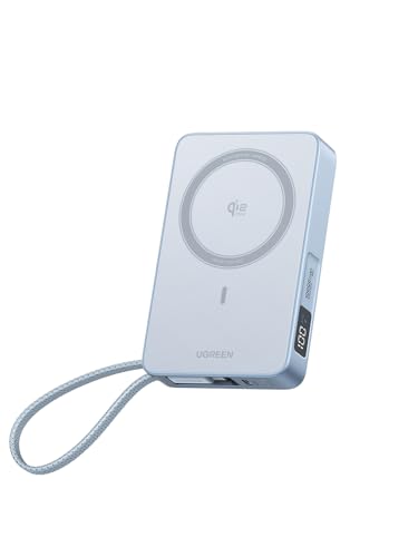 UGREEN MagFlow Magnetische Powerbank 10000mAh 25W,ultraschnelle Qi2 25W Magsafe Powerbank,integriertes Kabel, LED-Bildschirm, PD30W USB-C Zwei-Wege-Schnellladung, für iPhone 17 Pro, iPhone 17 Pro Max
