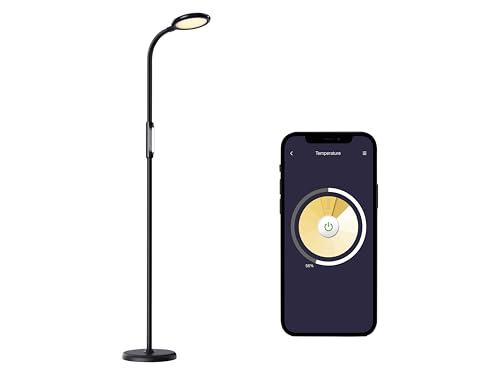 Meross Smart Dimmbare LED Stehlampe mit Sprachsteuerung, App Steuerung, Fernbedienung, 3-in-1 Stehleuchte für Wohnzimmer, Schlafzimmer, Kompatibel mit HomeKit, Alexa, Google and SmartThings, Schwarz