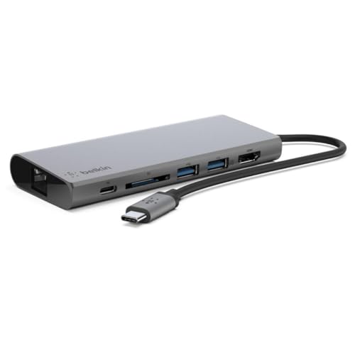 Belkin USB-C-Multimedia-Hub mit integriertem USB-C-Kabel (USB-C-Dock für Mac OS- und Windows-USB-C-Laptops, 1 HDMI-Anschluss, 1 Gigabit-Ethernet-Anschlus)