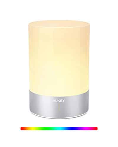 AUKEY Nachttischlampe Wiederaufladbare LED Tischlampe Dimmbar Warmes Licht und RGB-Farbwechselmodus Touchbedienung Lampe für Schlafzimmer