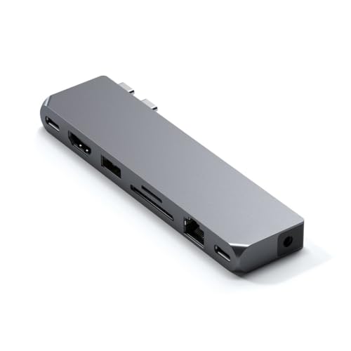 SATECHI USB-C Hub Multiport Adapter Pro Hub Max – USB4, USB-A Daten, USB-C Daten, Gigabit Ethernet, SD/Micro SD Port und Audio Jack – Für M2/ M1 MacBook Pro/Air (Space Grau)