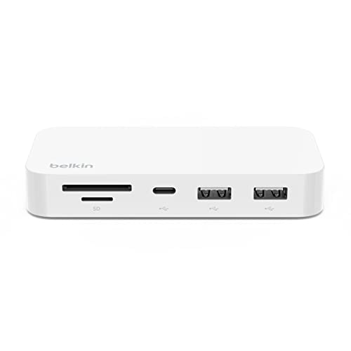 Belkin 6-in-1-USB-C-Hub, rückseitig montierbare Dockingstation für iMac 24″ mit SD-/microSD-Kartenleser, 2 USB-A-Ports, USB-C-Port schnellen Datentransfer und Peripheriegeräte, Weiß, INC011btWH