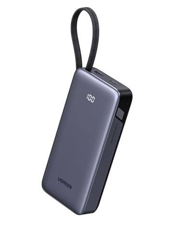 UGREEN Power Bank, 20000mAh 45W Schnellladen mit Integriertem USB-C Kabel & Bidirektionalem 45W PD, Externe Handyakkus Kompatibel mit Galaxy S25 Ultra/S25+, iPhone 17/16 Serie, iPad, Laptop und mehr