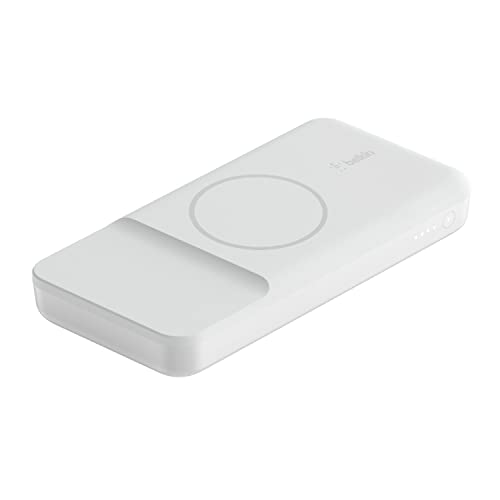 Belkin magnetische kabellose Powerbank, 10000mah Power Bank (portables Akkupack kompatibel mit MagSafe für iPhone 13-Modelle mit 7,5 W, 18-W-USB-C PD-Ein/Ausgang, mit USB-C/USB-C-Kabel) – Weiß