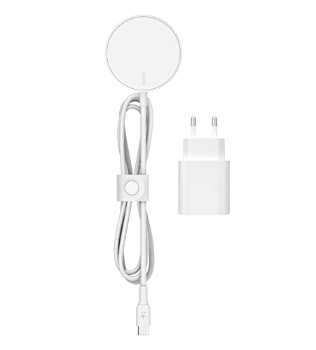 Belkin MagSafe ladegerät, Magnetisches Kabelloses Ladegerät (20-W-Netzladegerät mit 2-m-Kabel enthalten, für die iPhone 14 Serie, iPhone 13 Serie und andere MagSafe-fähige Geräte) – Weiß