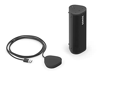 Sonos Roam + kabelloses Ladegerät, schwarz – Wasserdichter WLAN & Bluetooth Lautsprecher mit Alexa Sprachsteuerung, Google Assistant und AirPlay 2 – Outdoor Musikbox mit Akku für Musikstreaming