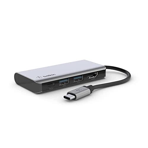 Belkin USB-C-4-in-1-MultiPort-Adapter (mit 4K-HDMI, USB-C, 100 W PD zum Laden per „Passthrough“, 2 USB A-Ports für Geräte wie Macbook Pro, MacBook Air, iPad Pro und XPS)
