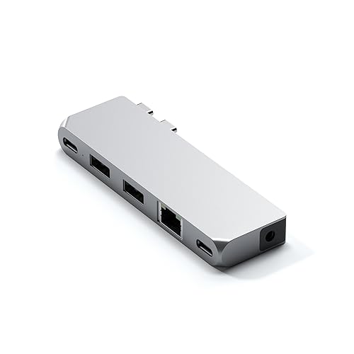 SATECHI USB-C Hub Pro Mini, 6-in-1 Adapter mit USB4 40Gbps, 96W Power Delivery, 6K@60Hz Videoausgabe, USB-C/USB-A 5Gbps, Ethernet, 3,5mm Audio – für MacBook Pro/Air M1 M2 M3 M4 (Silber)