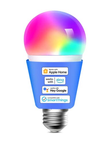 meross Smart WLAN Glühbirne funktioniert mit Apple HomeKit, Wifi Lampe LED Mehrfarbige Dimmbare Glühbirne kompatibel mit Siri, Alexa, Google Home und SmartThings, E27 Warmweiß