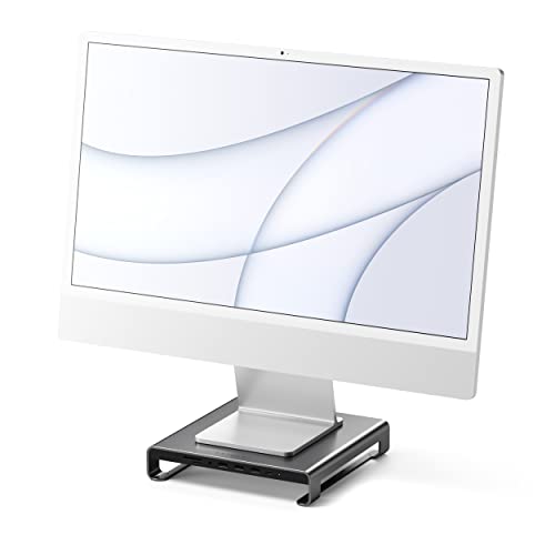 SATECHI Type-C Aluminium Monitorständer Hub mit USB-C-Daten, USB 3.0, Micro-/SD-Kartensteckplätzen und 3,5-mm-Kopfhöreranschluss – Für Apple Studio Display, iMac M1, iMac, iMac Pro (Space Grau)