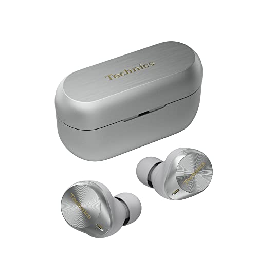 Technics EAH-AZ80E-S kabellose Ohrhörer mit Noise Cancelling, Multipoint Bluetooth 3 Geräte, bequemer In-Ear-Ohrhörer, Kabelloses Laden, Silber
