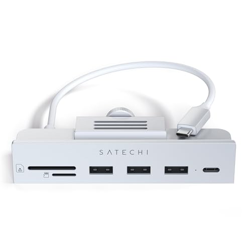 SATECHI USB-C Hub, iMac USB Adapter, USB-C, USB-A 3.0 Datenport, Micro/SD-Kartenleser, USB-C Klemmen-Hub für Apple Studio Display & 24-Zoll iMac, passt Nicht zu 2020 iMac & früheren Modellen (Silber)