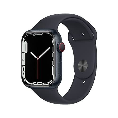 Apple Watch Series 7 (GPS + Cellular, 45mm) Smartwatch - Aluminiumgehäuse Mitternacht, Sportarmband Mitternacht - Regular. Fitnesstracker, Blutsauerstoff und EKGApps, Wasserschutz