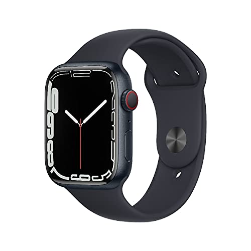 Apple Watch Series 7 (GPS + Cellular, 45mm) Smartwatch - Aluminiumgehäuse Mitternacht, Sportarmband Mitternacht - Regular. Fitnesstracker, Blutsauerstoff und EKGApps, Wasserschutz