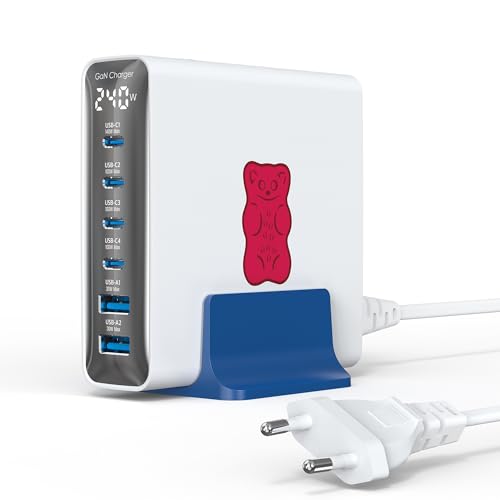 Haribo 240W USB C Ladegerät, 6-Port GaN Schnellladegerät USB-C Netzteil PD3.1 PPS für MacBook Pro/Air, für iPhone 17/16, iPad Pro, Galaxy S25/S24, für Dell XPS/Hp, Laptop ladegerät Geschenk, Rot