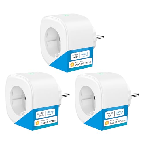 Smart Steckdose funktioniert mit Homekit, meross WLAN Plug, Intelligent Stecker, kompatibel mit Siri, Alexa, Google Assistant, kein Hub erforderlich, 16 A,Input: 100-200V,50/60Hz, 2,4 GHz, 3 pcs