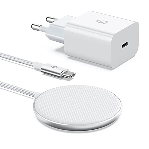 Syncwire Induktionsladegerät für MagSafe Apple – mit PD 20 W USB-C-Stecker, 1,5 m integriertes magnetisches Ladegerät für iPhone 13 12 Pro Max Mini, AirPods 2 3 Pro – Weiß