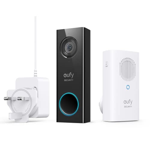 eufy Security kabelgebundene Video Türklingel mit Türglocke, 2K Auflösung, Türklingel mit Kamera, Verschlüsselte Speicherung, Gebührenfrei, WLAN, benötigt vorhandene Türklingel-Schaltung