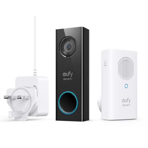 eufy Security kabelgebundene Video Türklingel mit Türglocke, 2K Auflösung, Türklingel mit Kamera, Verschlüsselte Speicherung, Gebührenfreie Nutzung, WLAN, benötigt vorhandene Türklingel-Schaltung