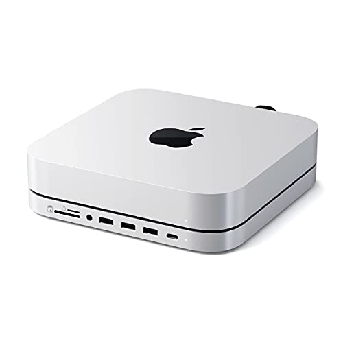 SATECHI USB-C Hub mit SSD Gehäuse – USB C Docking Station (M.2 SSD, 3X USB A, 1x USB C, Micro SD, SD, 3,5 mm Klinke) – Mac Mini Dock – Für Mac Mini M1 und Mac Mini M2/M2 Pro und Mac Studio (Silber)