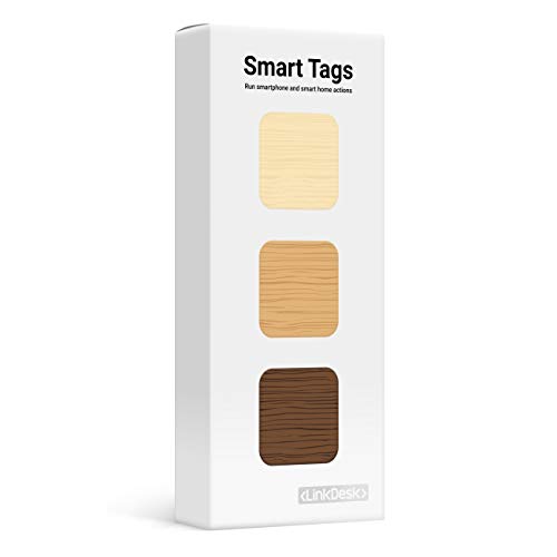 LinkDesk Smart Tags | Selbstklebende NFC Tags | Kontaktloses Auslösen von Smartphone und Smart Home Kurzbefehlen, Alexa und IFTTT | Für iPhone und Android Smartphones | Wood Edition