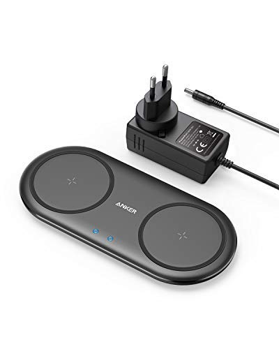 Anker Wireless Charger,PowerWave 10 Dual Pad, Qi-zertifiziertes Ladepad 7.5 für iPhone XS Max/XR/XS/X/8,10W für Galaxy S10/S10+/S9/S9+/S8/S8+,5W für alle Qi-fähigen Smartphones,Netzteil inklusive