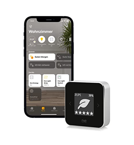 Eve Room (Apple Home) – Raumklima- & Luftqualitäts-Monitor für saubere und gesunde Luft, misst Schadstoffkonzentration, Temperatur und Luftfeuchtigkeit, gesund leben, Thread