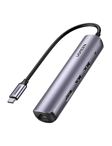 UGREEN USB C Hub Ethernet USB-C Dock mit 4K HDMI, Gigabit Ethernet, 100W PD, 2 USB 3.0, USB C multiport Adapter kompatibel mit iPad Air 4, iPad Pro, MacBook Pro/Air, Surface Pro 7, Surface Go usw.
