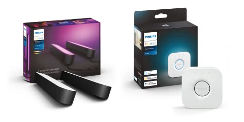 Philips Hue White and Color Ambiance Play Lightbar 2-er Pack inkl. Hue Bridge, schwarz, bis zu 16 Millionen Farben, steuerbar via App, kompatibel mit Amazon Alexa