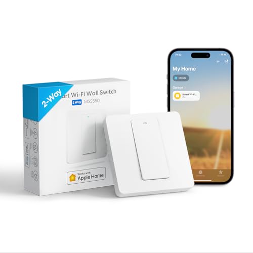 Homekit Wechselschalter, Meross Smart Schalter WLAN Wandschalter, 2 Weg benötigt Nullleiter, physische Taste Schalter, kompatibel mit Siri, Alexa, und Google Home, 2,4 GHz, Kein Hub erforderlich