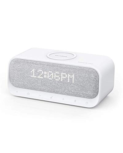 Soundcore Wakey Bluetooth Lautsprecher, Powered by Anker mit 10W Schnellladetechnologie, Wecker-Funktion, Stereo Sound, FM Radio, QI Kabelloses Laden für 7,5W iPhone Ladungen (Weiß)