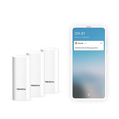 Netatmo Smarte Tür- und Fenstersensoren von Netatmo, drahtlos, einteilig, 3er Pack, Schwingungserkennungen, DTG-DE