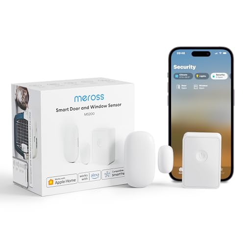 Meross WLAN Tür- und Fenstersensor, Enthält Meross Hub, Mini Smart Fensterkontakt mit Echtzeit Alarm, Kabelloser Alarmanlage Funktioniert mit Alexa, Apple HomeKit, Google Home und SmartThings
