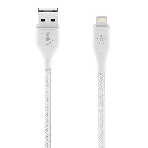 Belkin DuraTek Plus Lightning-/USB-A-Kabel mit Band (ultrastarkes iPhone 11,11 Pro,11 Pro Max, XS, XS Max, XR, X,8/8 Plus Ladekabel, Lightning auf USB-Kabel,3 m) weiß