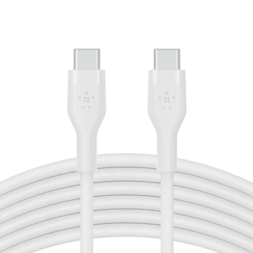 Belkin BoostCharge Flex Silikon-USB-C/USB-C-Ladekabel, USB-IF-zertifiziert zum Schnellladen mit Power Delivery PD für iPhone 16, iPhone 15, Galaxy S24, Pixel, MacBook Pro, iPad Pro, Mini, 3 m – Weiß