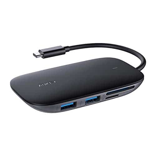 AUKEY USB C Hub 7 in 1 mit 3 USB 3.0 Anschlüssen, SD & MicroSD Kartensteckplätzen, HDMI Anschluss und USB PD Schnelllade Port USB C Adapter Kompatibel mit MacBook Pro, Dell XPS 15 und Weiteren Geräten